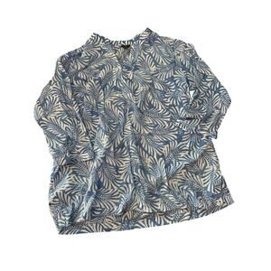 Talbots Blue V-Neck Palm Leaf Cotton Tunic swim cover up Top blouse Size 1X